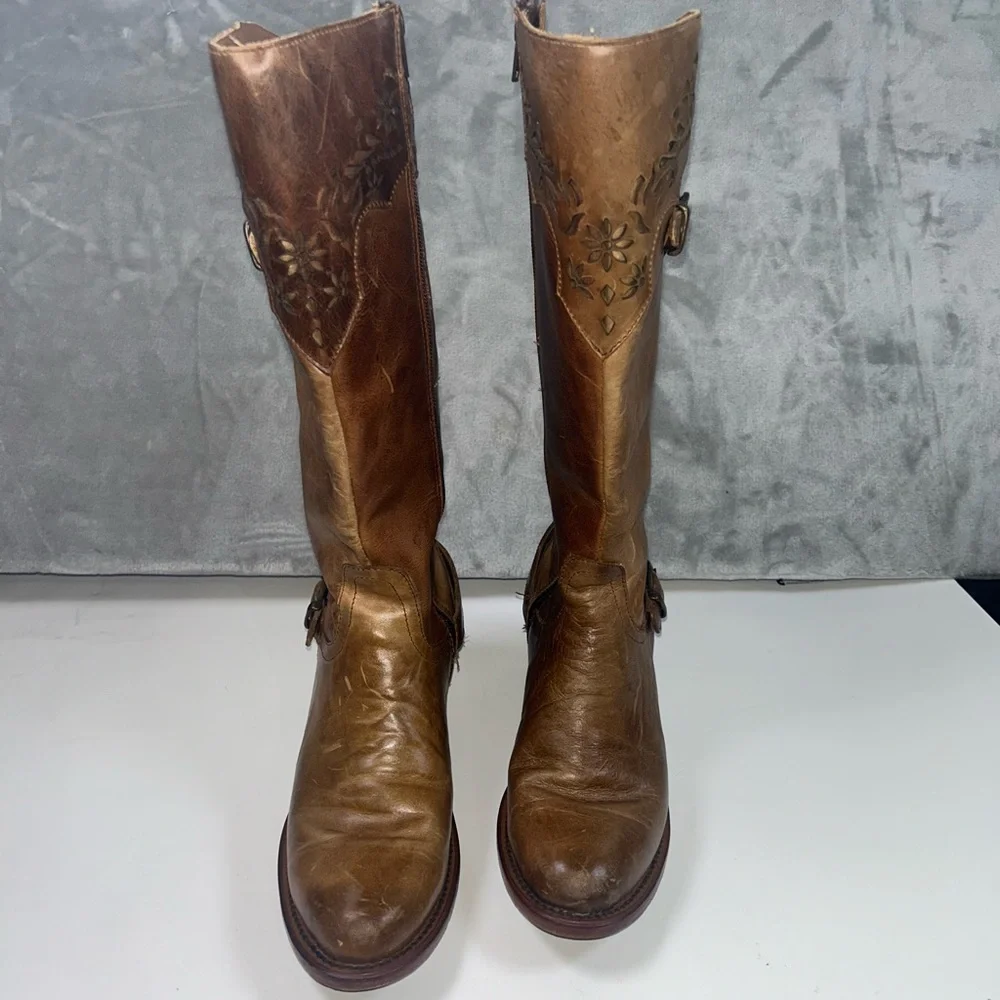 Red Hawk Austria vintage tan floral leather boots - Picture 4 of 13